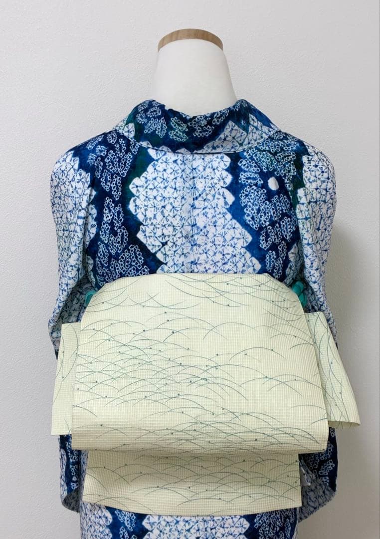 浴衣　有松鳴海絞り　立涌に花　裄67cm