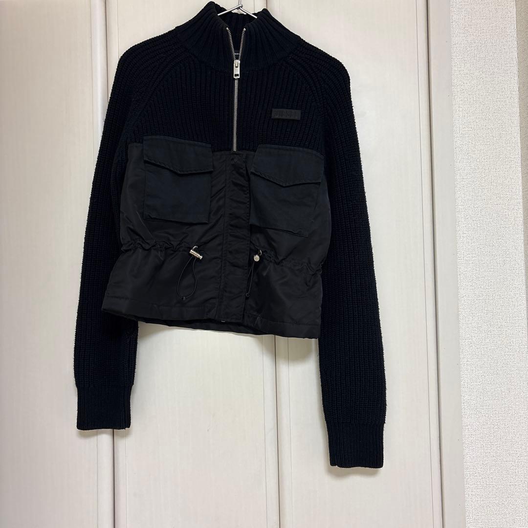 DIESEL ブラック 異素材　ニットセーター ジップアップ　ブルゾン