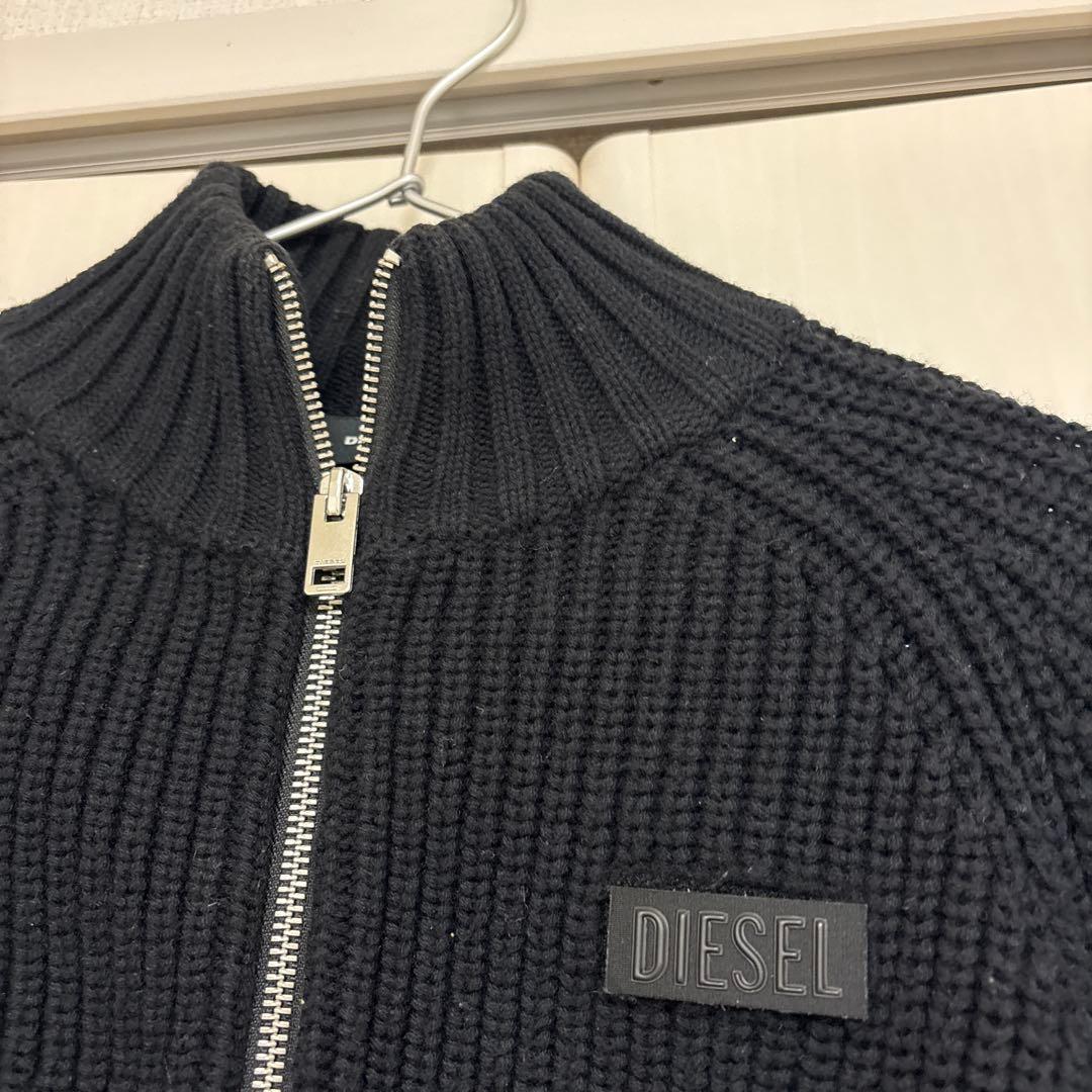 DIESEL ブラック 異素材　ニットセーター ジップアップ　ブルゾン