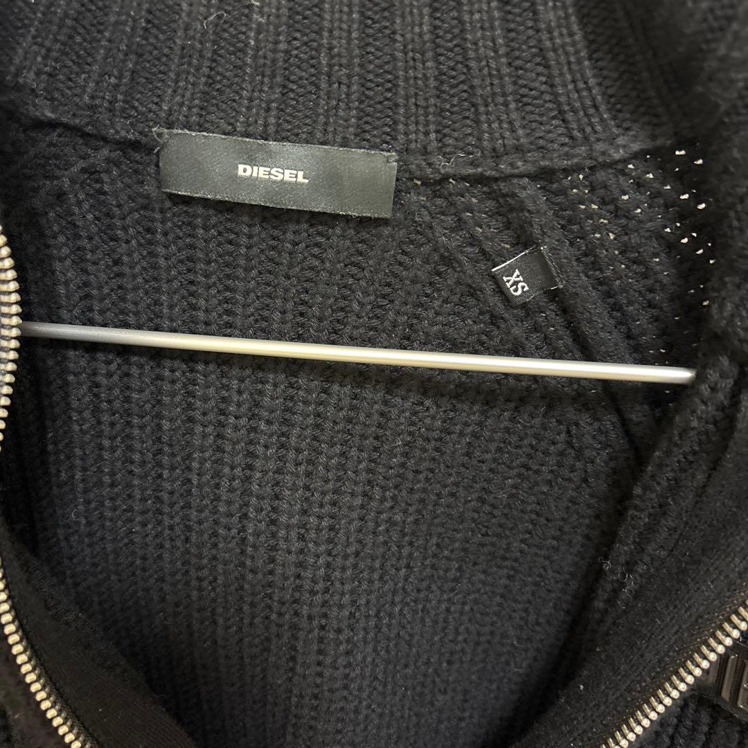 DIESEL ブラック 異素材　ニットセーター ジップアップ　ブルゾン