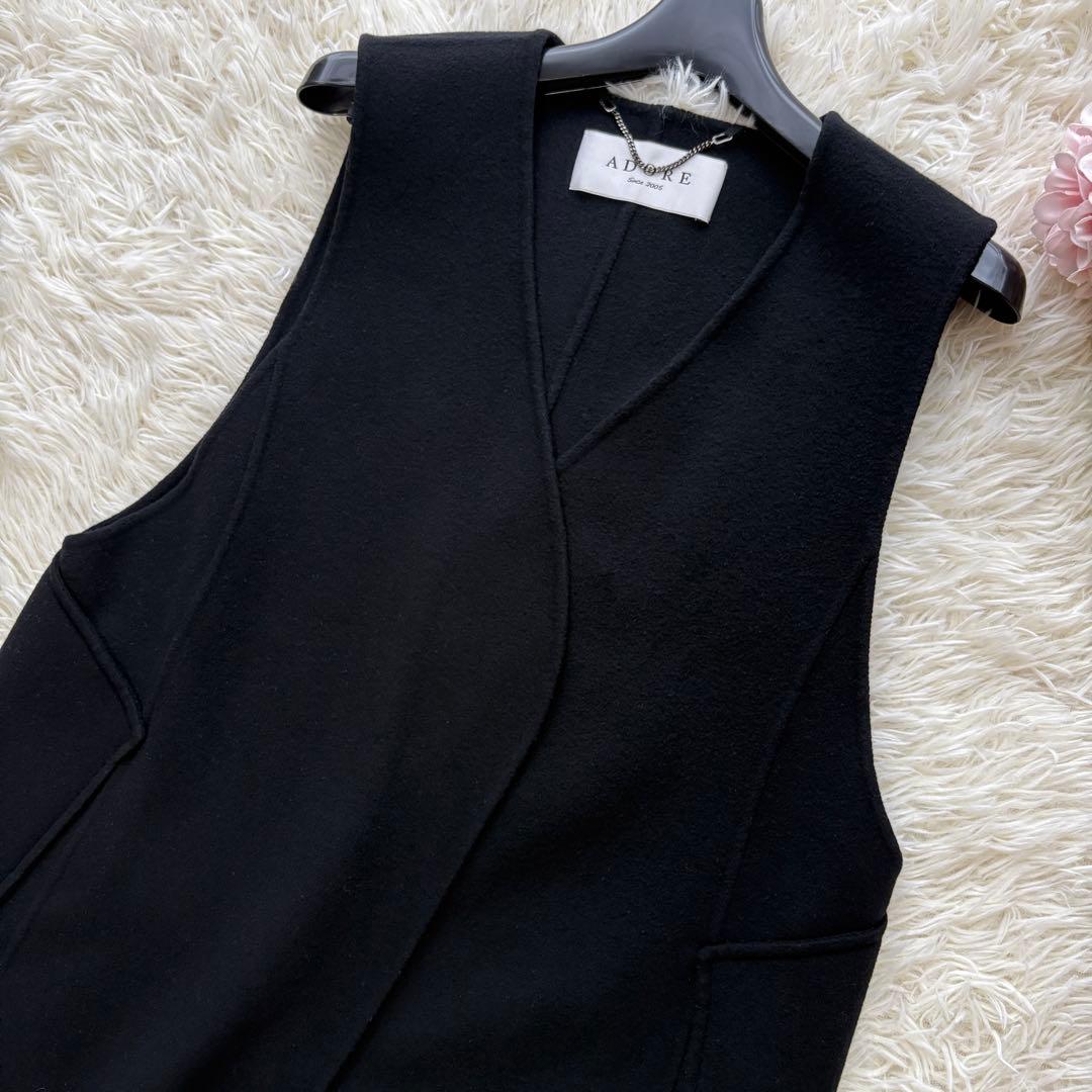 【美品】ジレ　厚手　アドーア　ウール100% アウター　ロング　ブラック　38