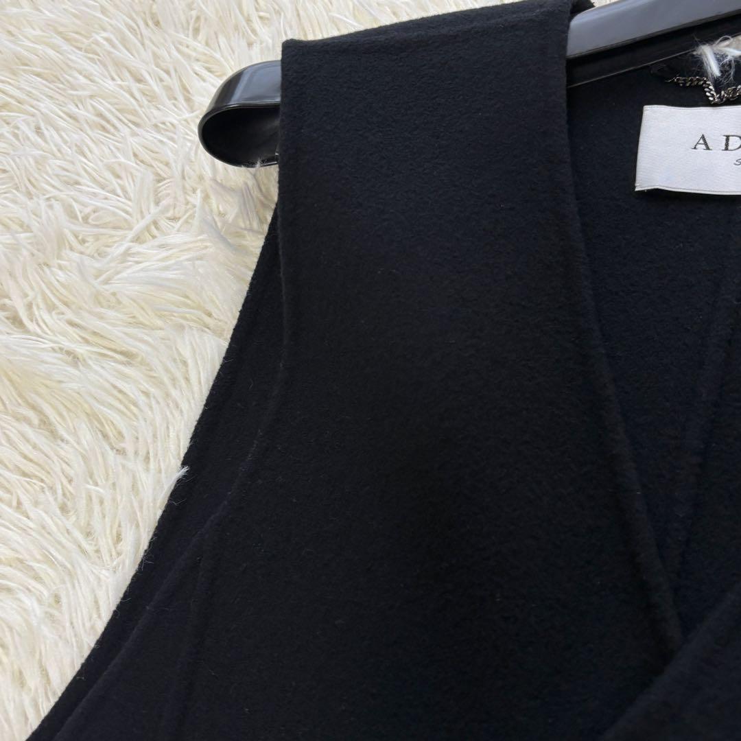 【美品】ジレ　厚手　アドーア　ウール100% アウター　ロング　ブラック　38