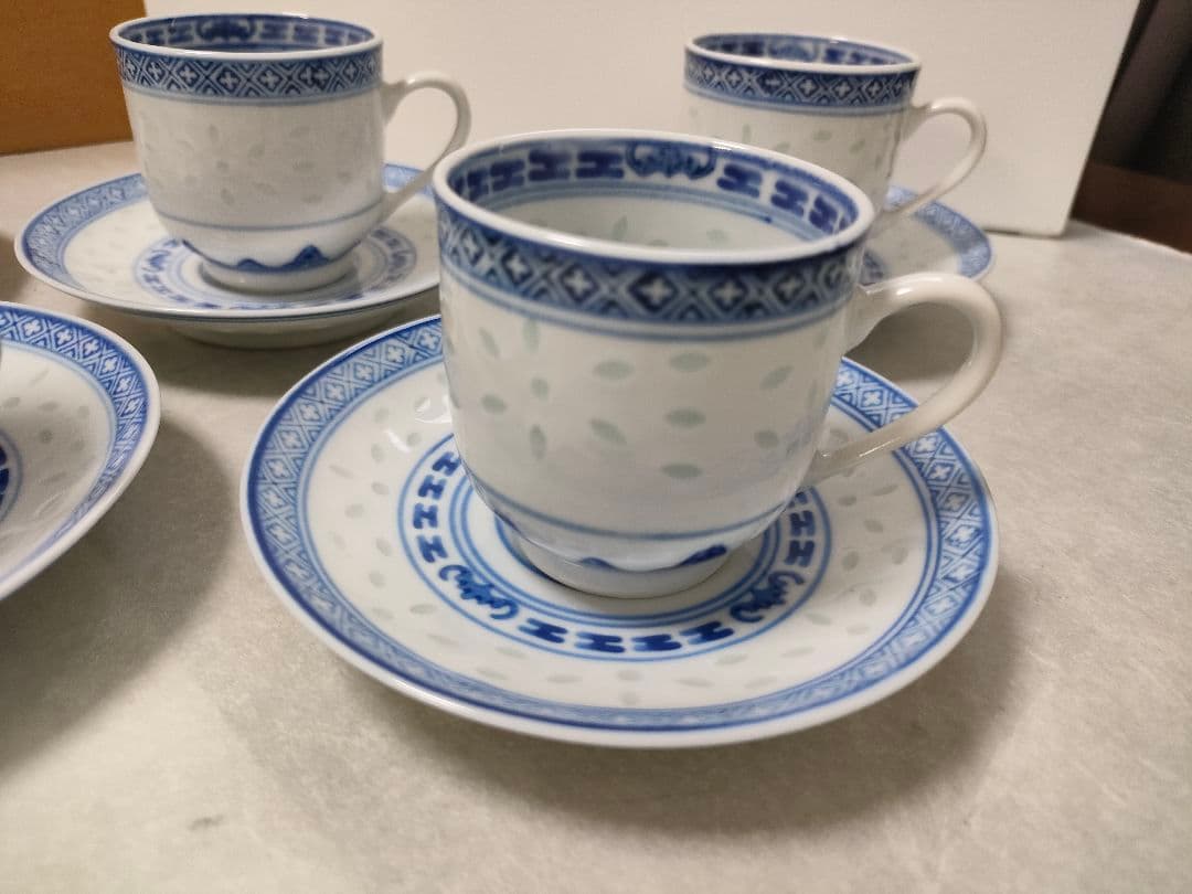 専用　中国　景徳鎮『玩玉』蛍手 龍文　デミタスカップ＆ソーサー5客