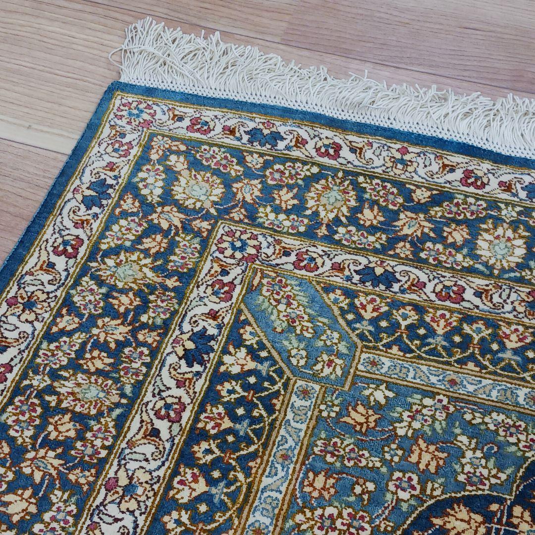 専用Y3144 高級ペルシャ絨毯 クム産 工房サイン シルク100% 手織り