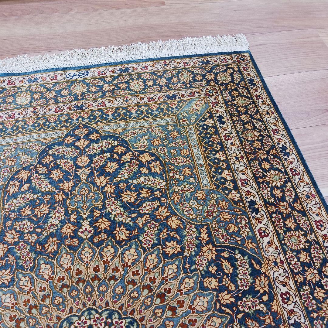 専用Y3144 高級ペルシャ絨毯 クム産 工房サイン シルク100% 手織り