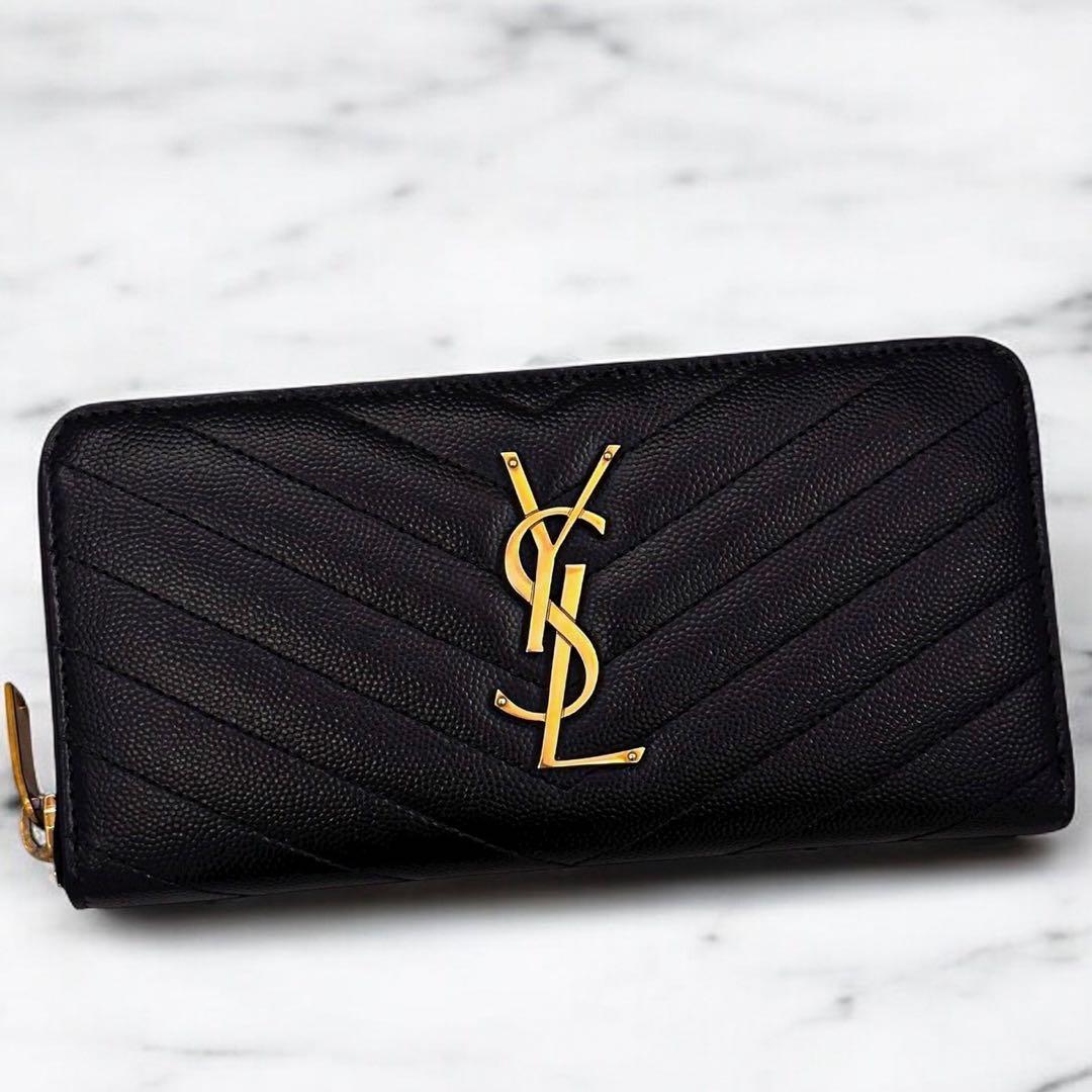 現行 極美品 箱付 サンローラン 長財布 YSL 小銭入れ  キャビア