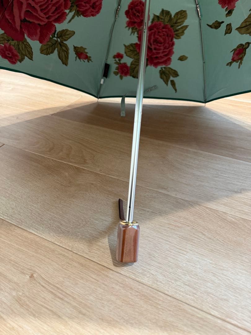 槙田商店　バラ柄 折りたたみ傘 緑色