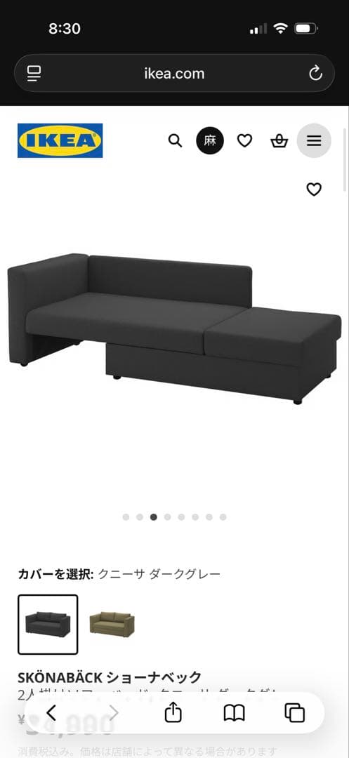 IKEA ソファベッド 2人掛け 美品 来客用◎ たのメル便