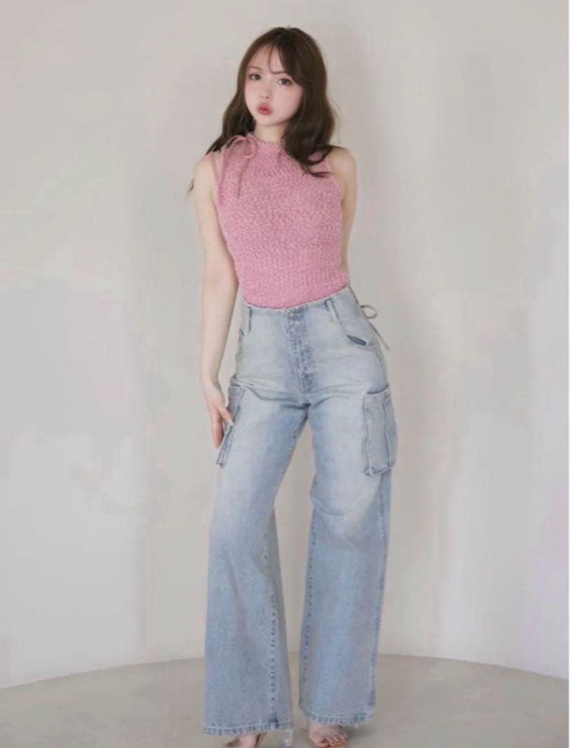 andmary ♡ Back ribbon denim cargo pants