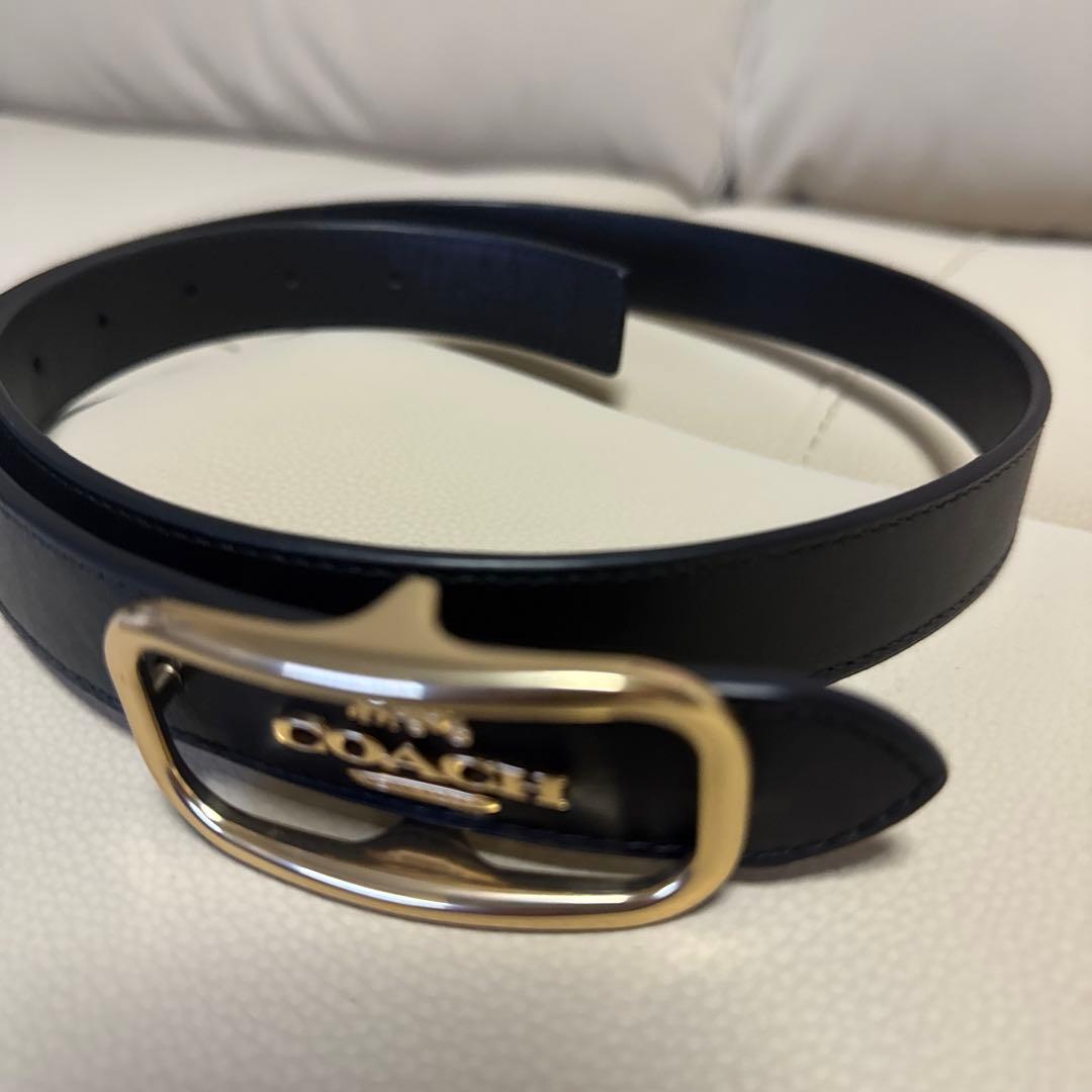 COACH ブラックレザーベルト ゴールドバックル