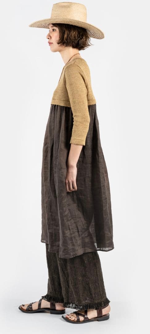 1/27限定セール✨️45R✨️新品✨️草木染めクバの切り替えドレスワンピース