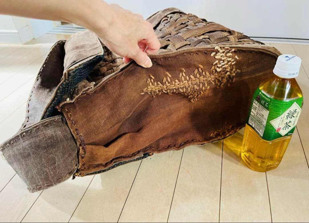 SALE◆希少 柿渋古布と国産山葡萄蔓 背負える大型籠リュック 斜め掛