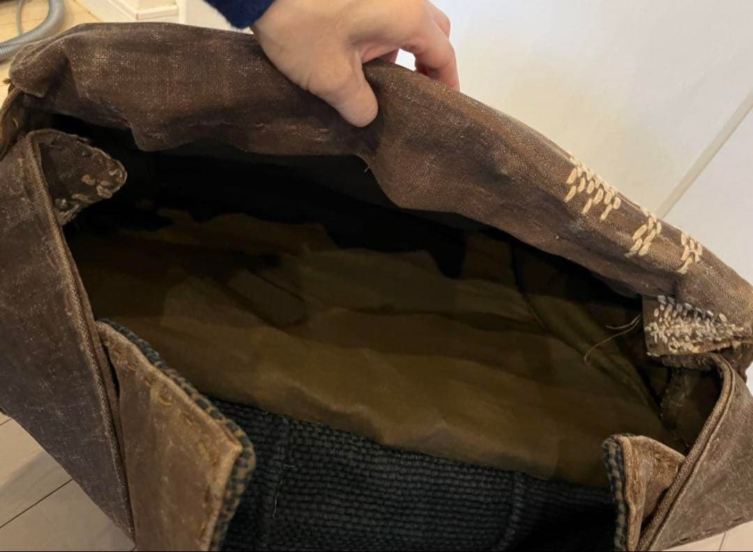 SALE◆希少 柿渋古布と国産山葡萄蔓 背負える大型籠リュック 斜め掛