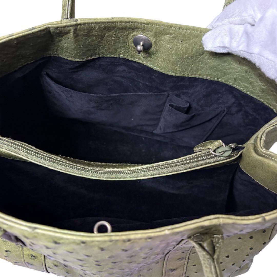 【希少カラー】JRA認定 オーストリッチ ハンドバッグ 本革 グリーン 正規品