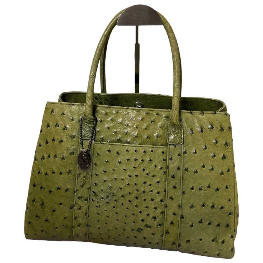 【希少カラー】JRA認定 オーストリッチ ハンドバッグ 本革 グリーン 正規品