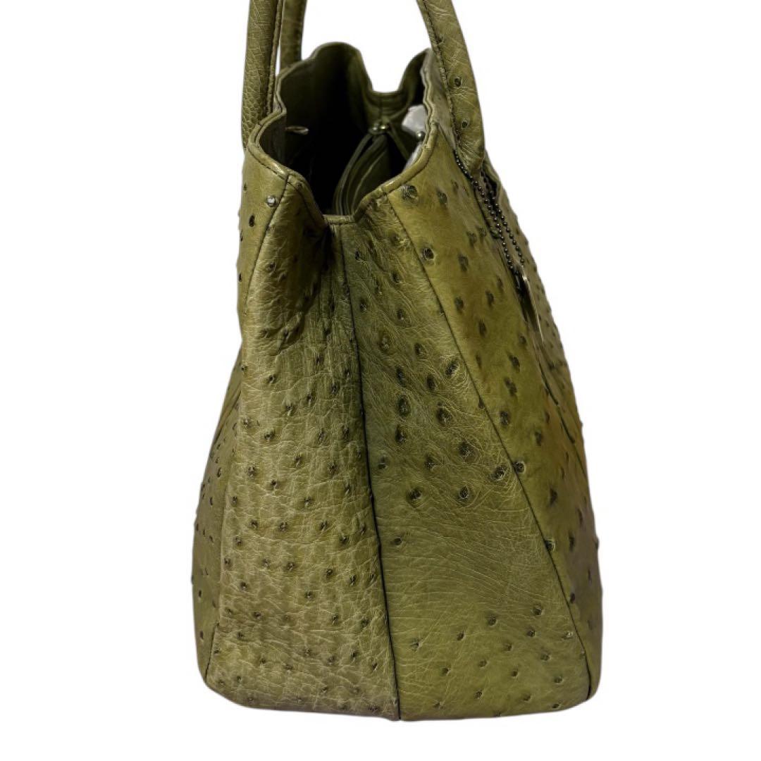 【希少カラー】JRA認定 オーストリッチ ハンドバッグ 本革 グリーン 正規品