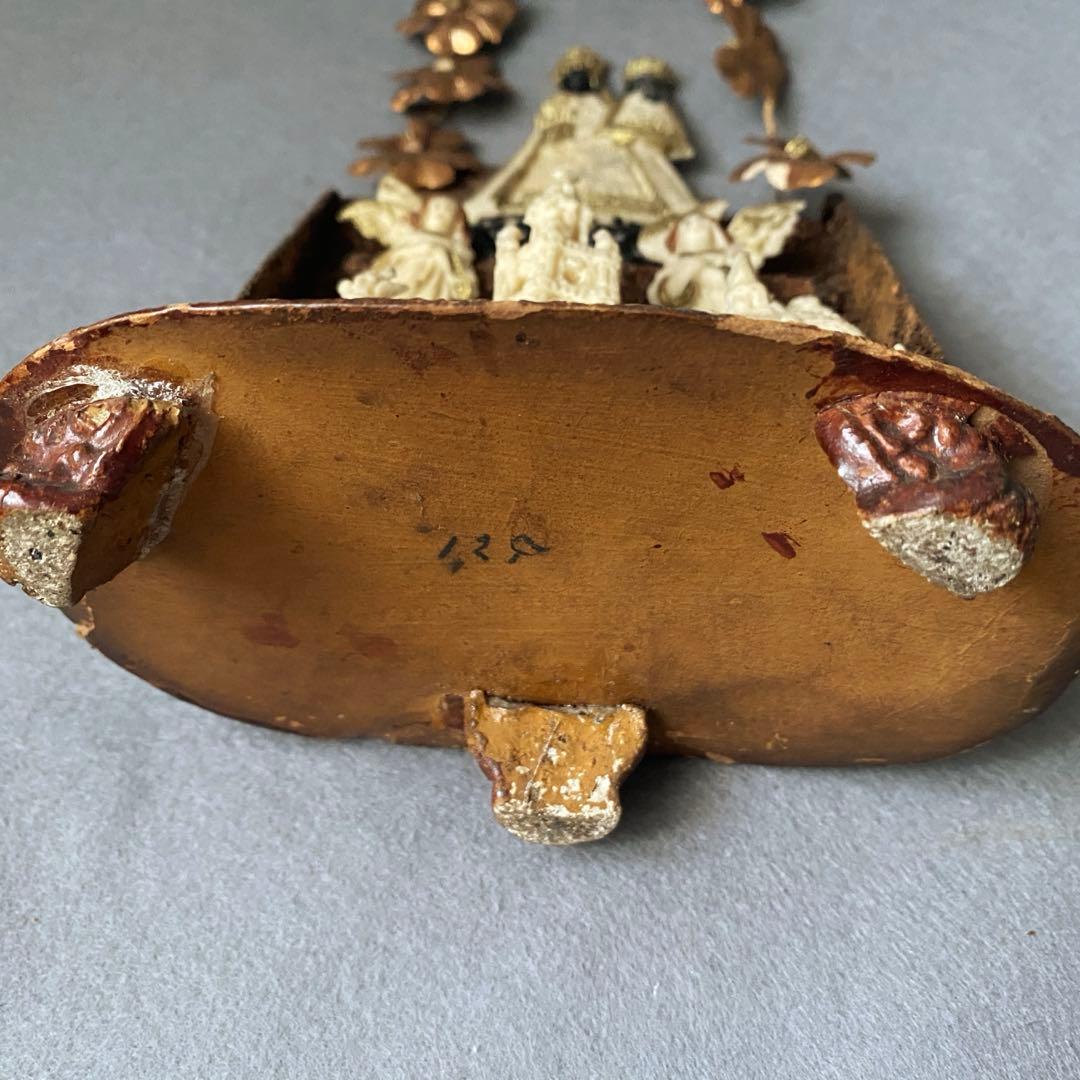 【アンティーク】 ガラスドーム 黒マリア 聖母子像 グローブドマリエ