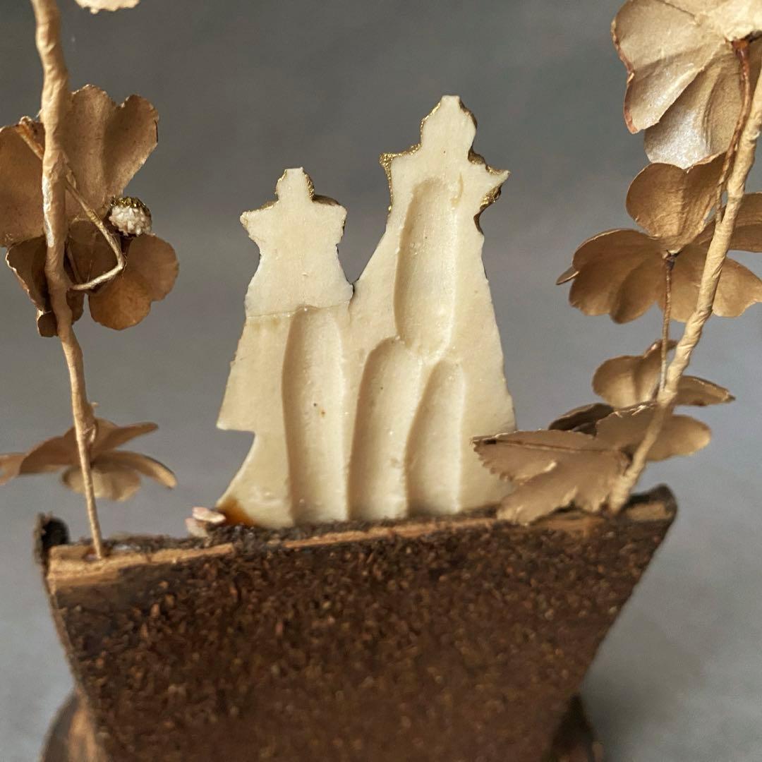 【アンティーク】 ガラスドーム 黒マリア 聖母子像 グローブドマリエ