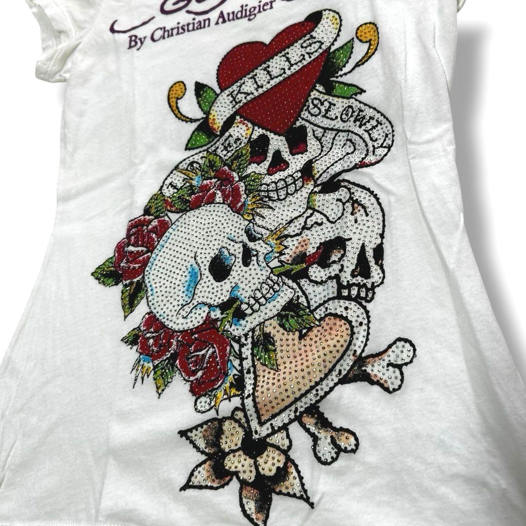 エドハーディー Y2K Tシャツ ピタT スカル ラインストーン XS