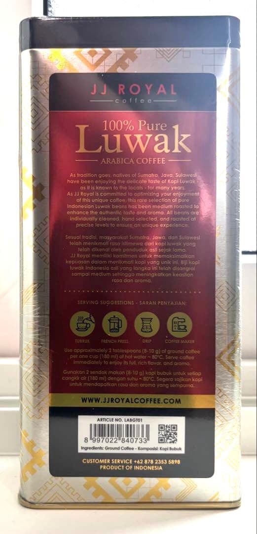 JJ  100% Pure Luwak Coffee 100g缶