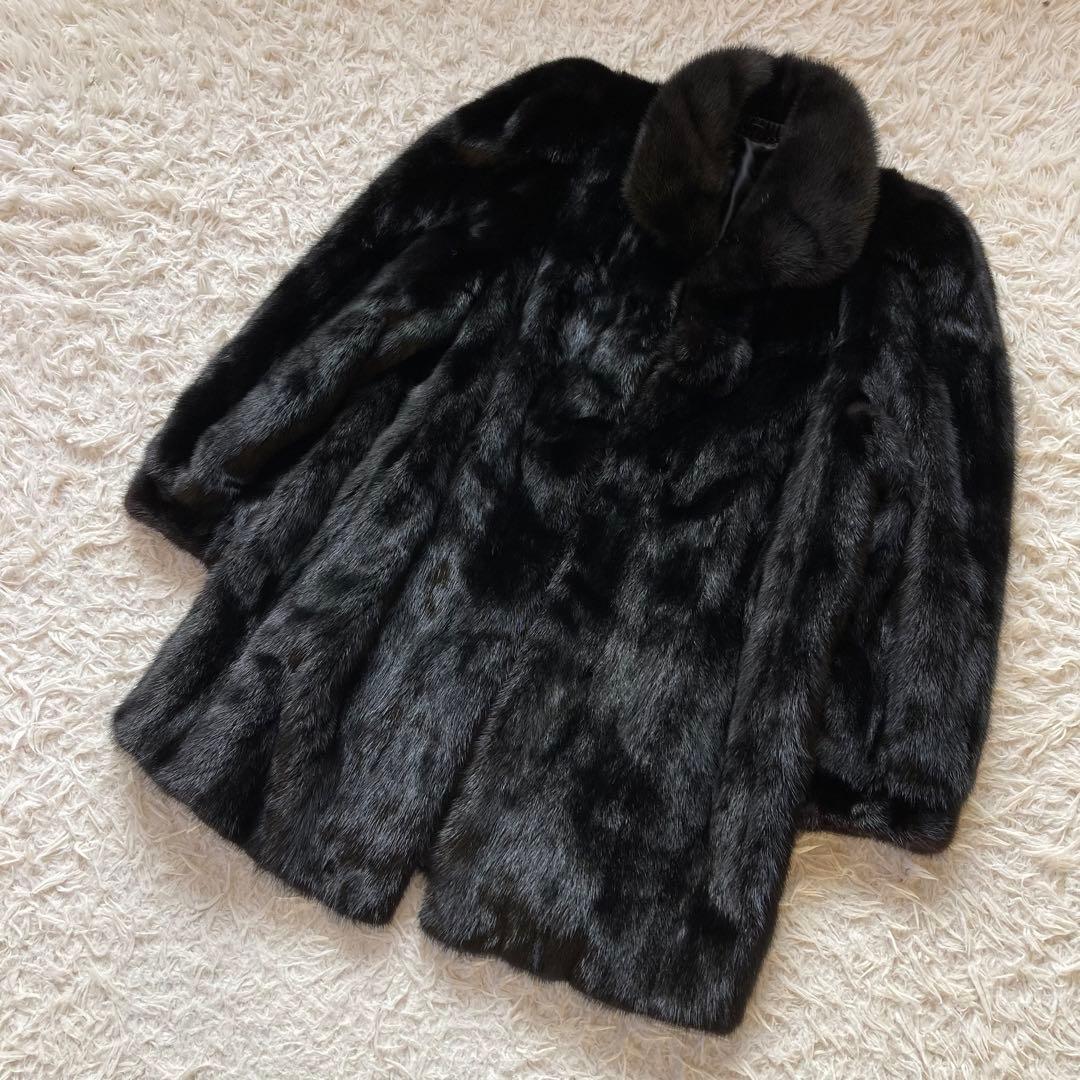 最高級 SAFURON サフロン ミンクコート 毛皮コート 黒　F リアルファー