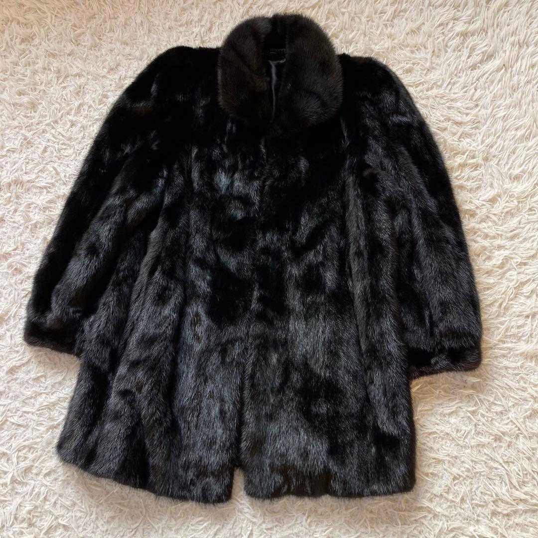 最高級 SAFURON サフロン ミンクコート 毛皮コート 黒　F リアルファー