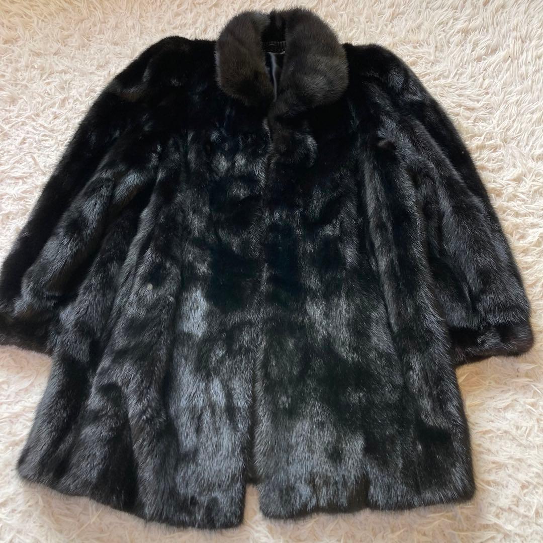 最高級 SAFURON サフロン ミンクコート 毛皮コート 黒　F リアルファー