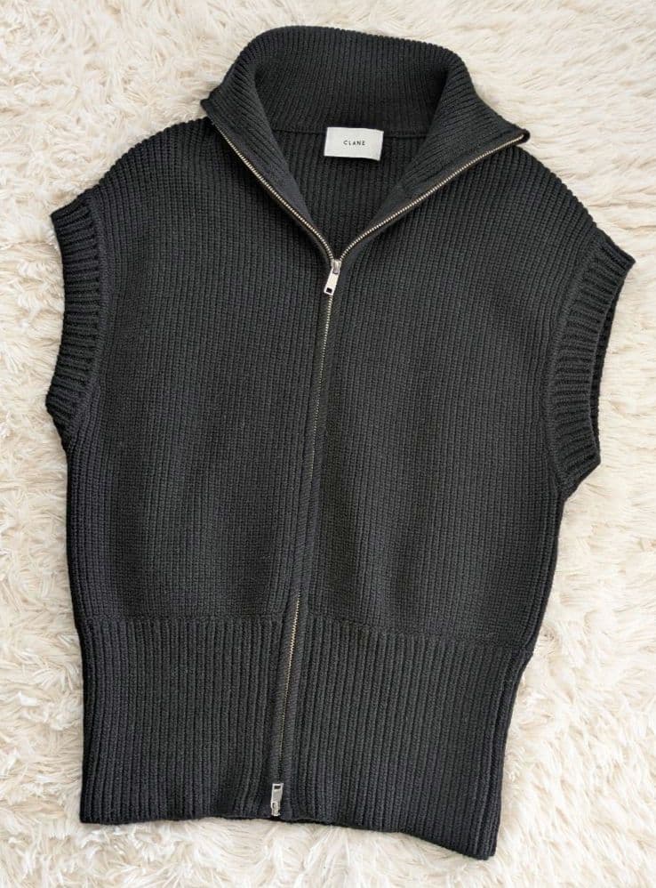 CLANE　ジップカラーニットベスト　ハイネック　ダブルジップ　黒　サイズ1