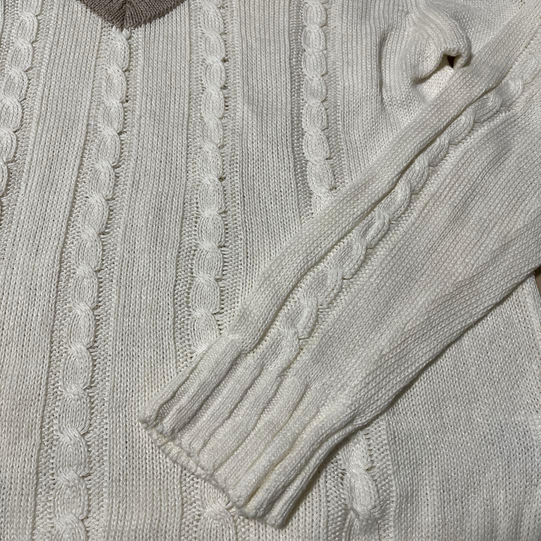ニット Vandori 白×グレージュ　サイズL