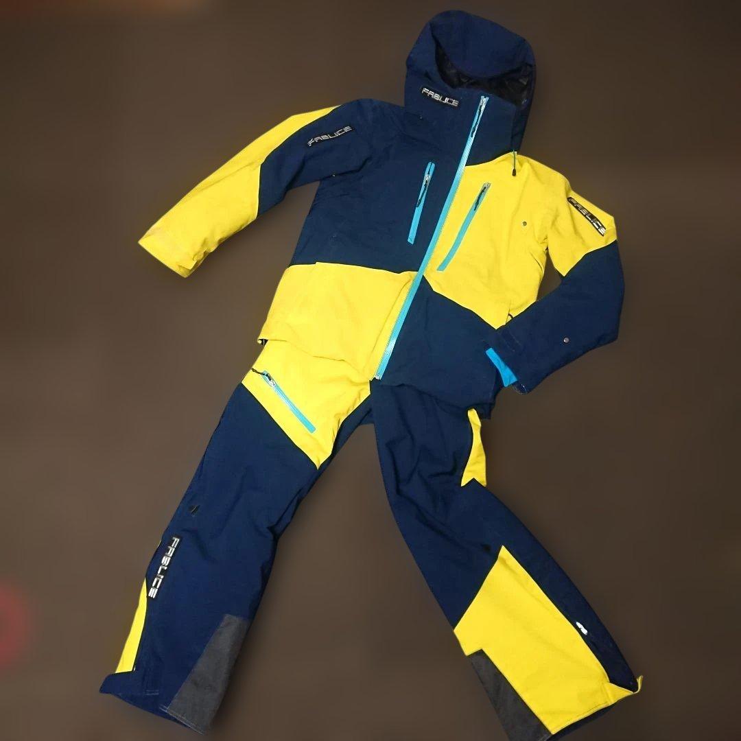 送料無料【FABLICE】訳有り 紺×黄スキーウェア上下まとめ S/S