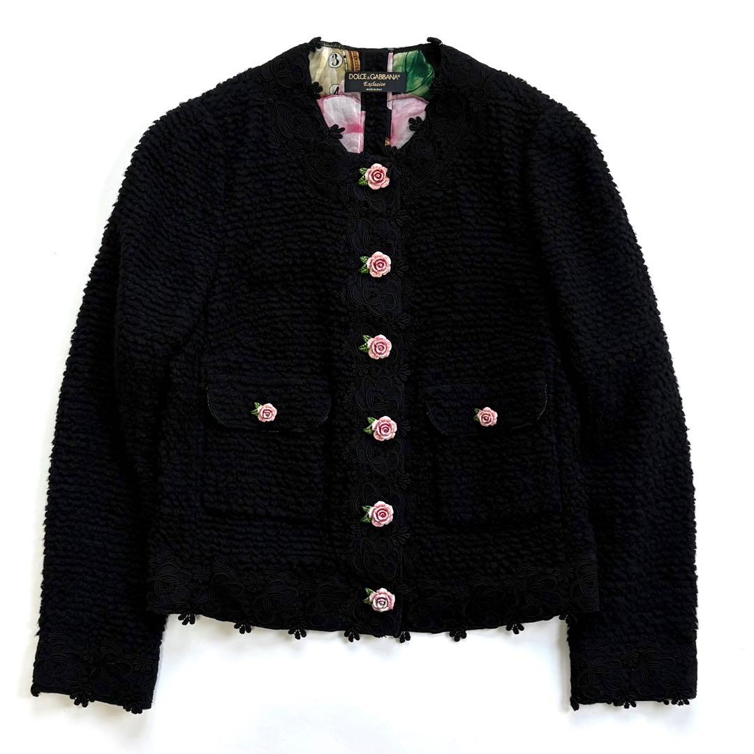 希少 DOLCE & GABBANA ローズボタン ツイードジャケット 薔薇