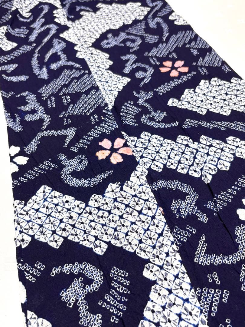 専用未使用品　和服　綿100% いろは歌模様　有松絞り　浴衣(袖仕付け糸)