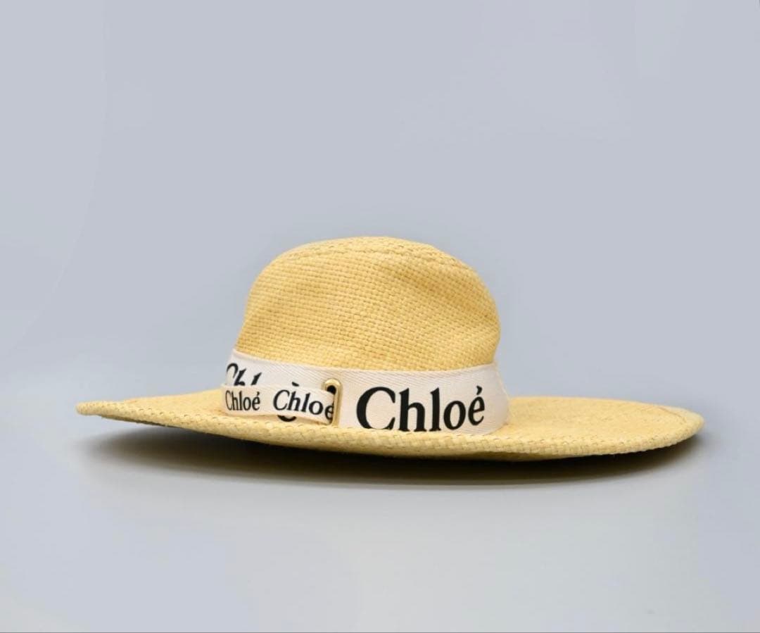 クロエ 【新品未使用】Chloé ロゴ入りベージュ麦わら帽子