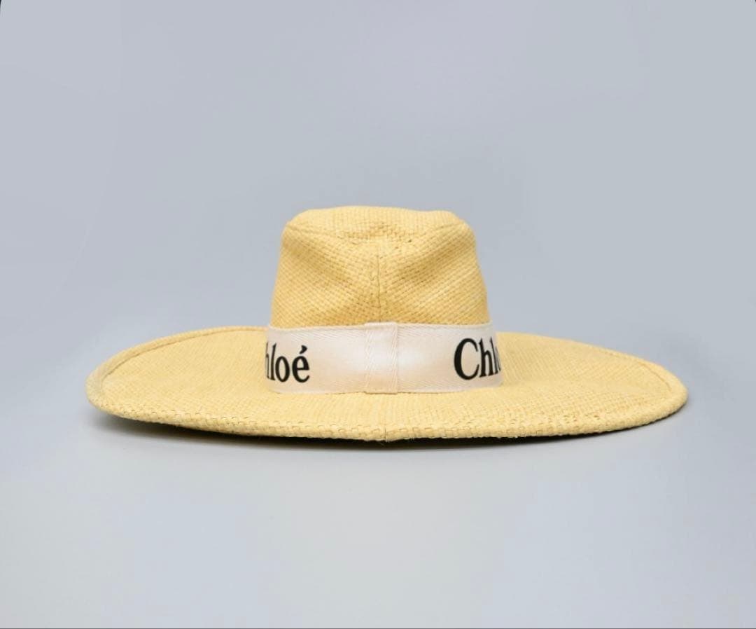 クロエ 【新品未使用】Chloé ロゴ入りベージュ麦わら帽子