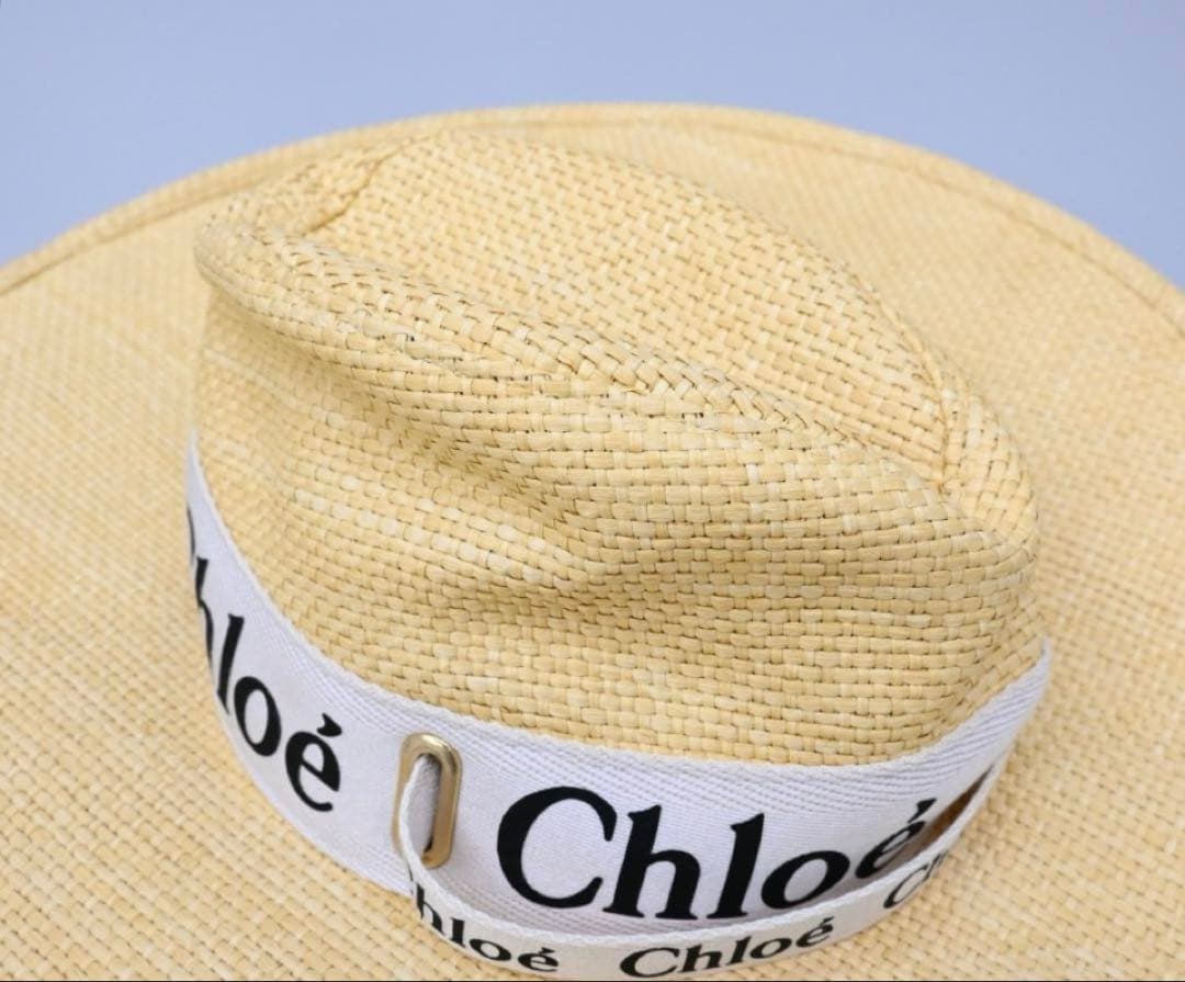 クロエ 【新品未使用】Chloé ロゴ入りベージュ麦わら帽子
