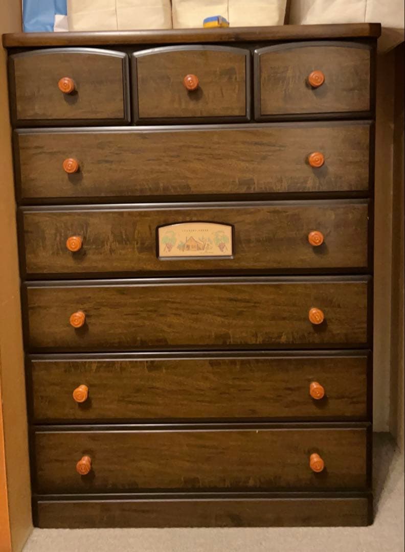 ブラウン木製チェスト 洋服タンス 5段＋引き出し3つ