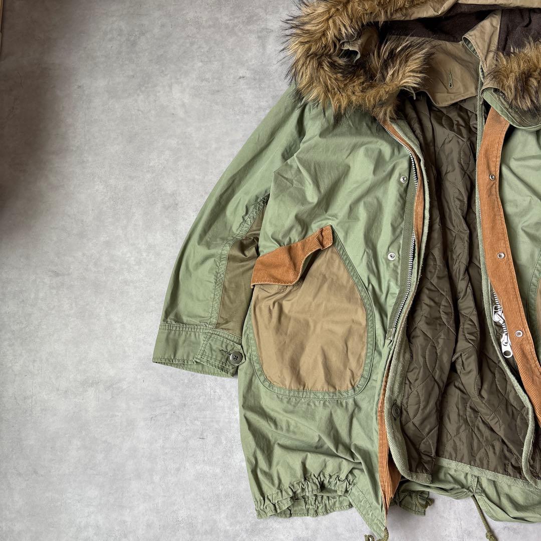 ★ ツモリチサト　中綿　ライナー付　ファー付　パッチワーク　異素材　モッズコート