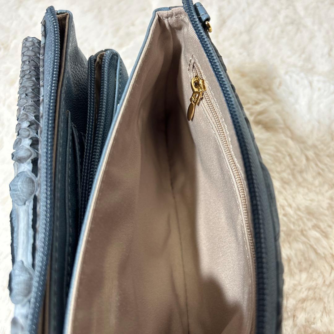 【PYTHONSKINGENUINE】高級素材パイソン　ショルダー 長財布