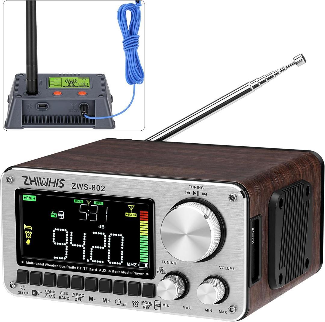 ZHIWHIS Bluetoothスピーカー ウッドケースラジオ リピーター付
