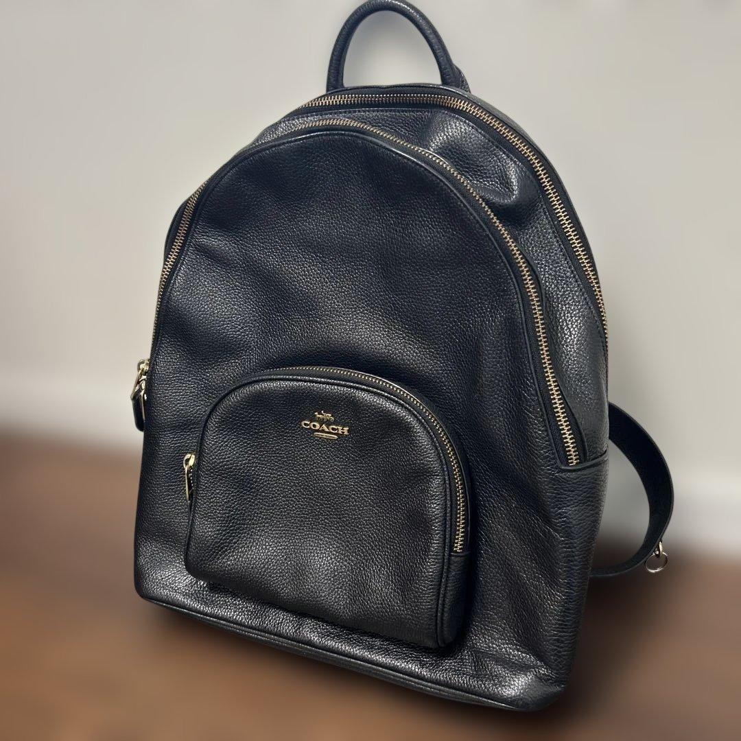 COACH コーチ 黒 リュック　ブラック　レザー　大容量　13インチPC収納可