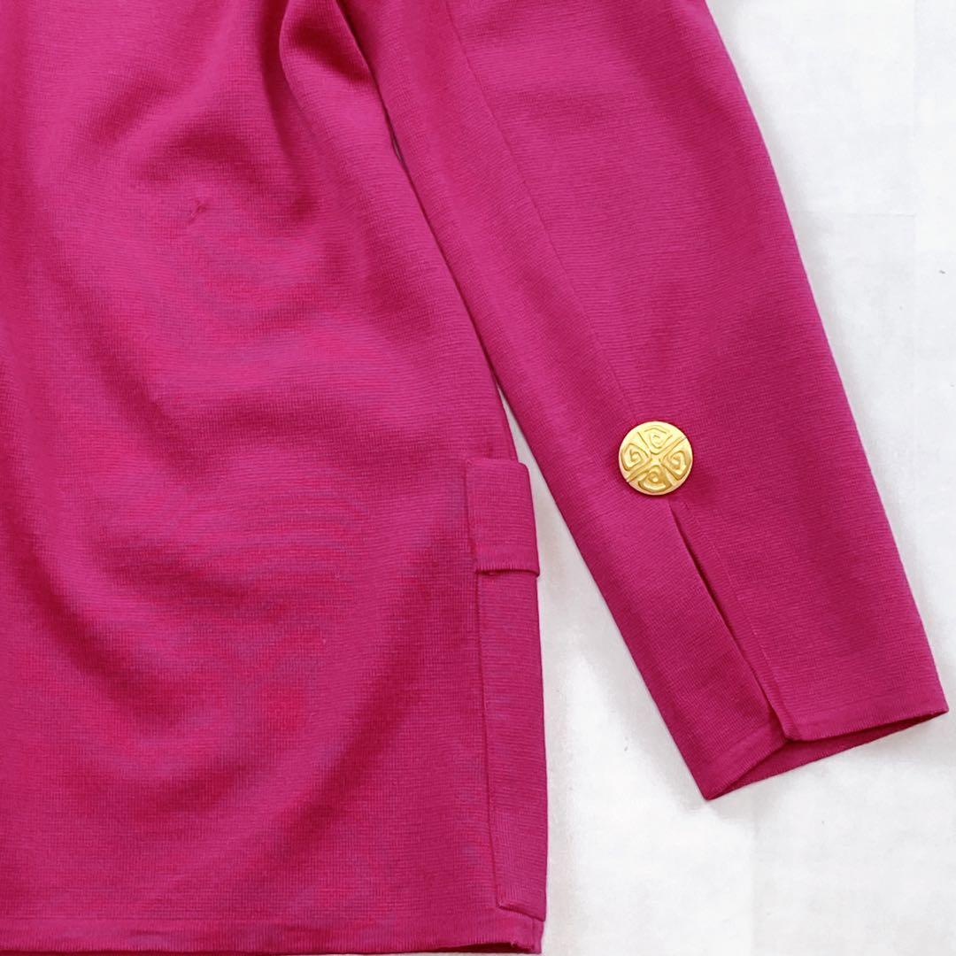 イブサンローラン ニットジャケット 金ボタン ダブル カーディガン ピンク