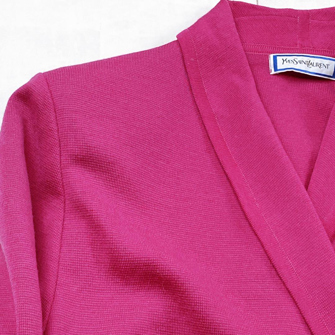 イブサンローラン ニットジャケット 金ボタン ダブル カーディガン ピンク