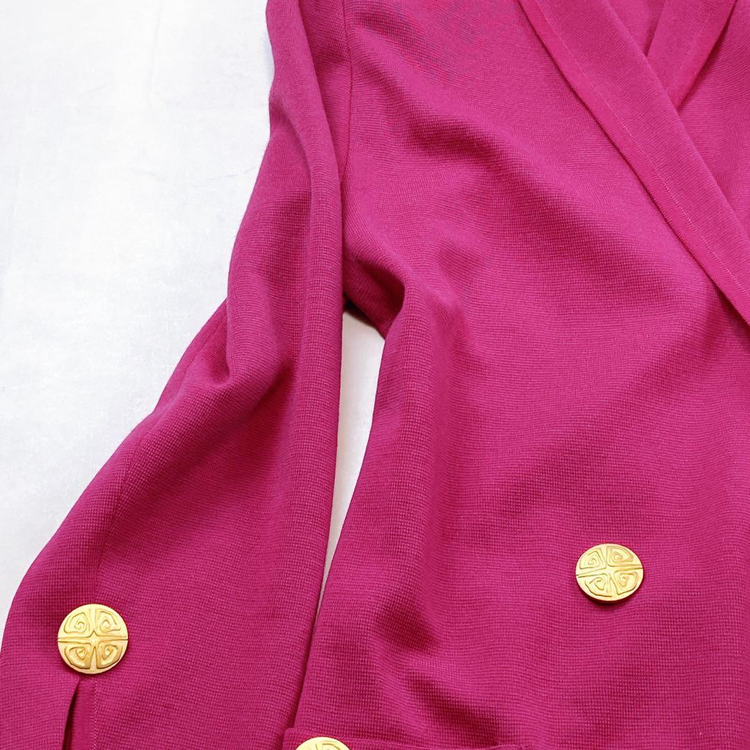 イブサンローラン ニットジャケット 金ボタン ダブル カーディガン ピンク