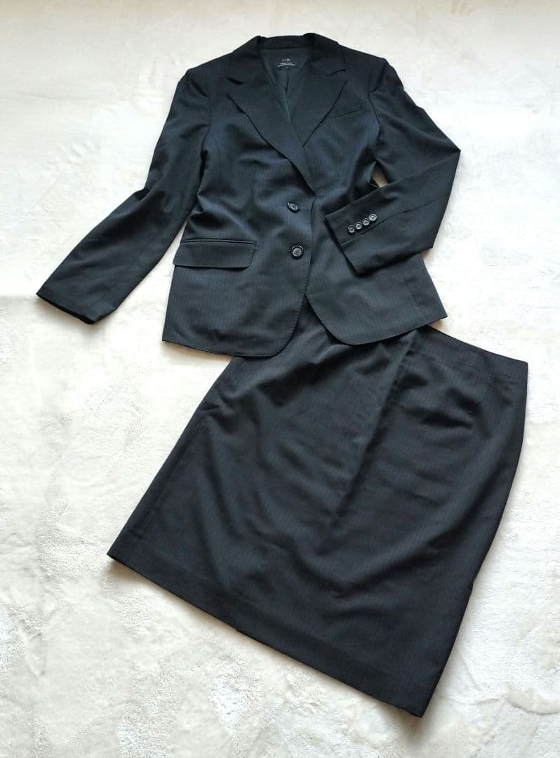 23区COLOMBO生地ウールストライプジャケット46スカート48セットアップ