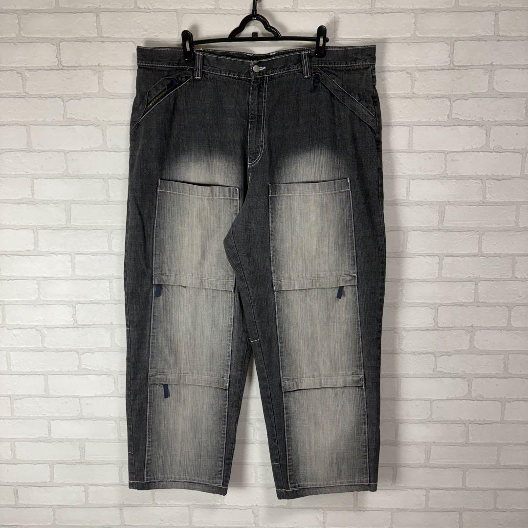 PWT 多ポケット 超極太 オーバーサイズ ブラックデニム バギーパンツ B系