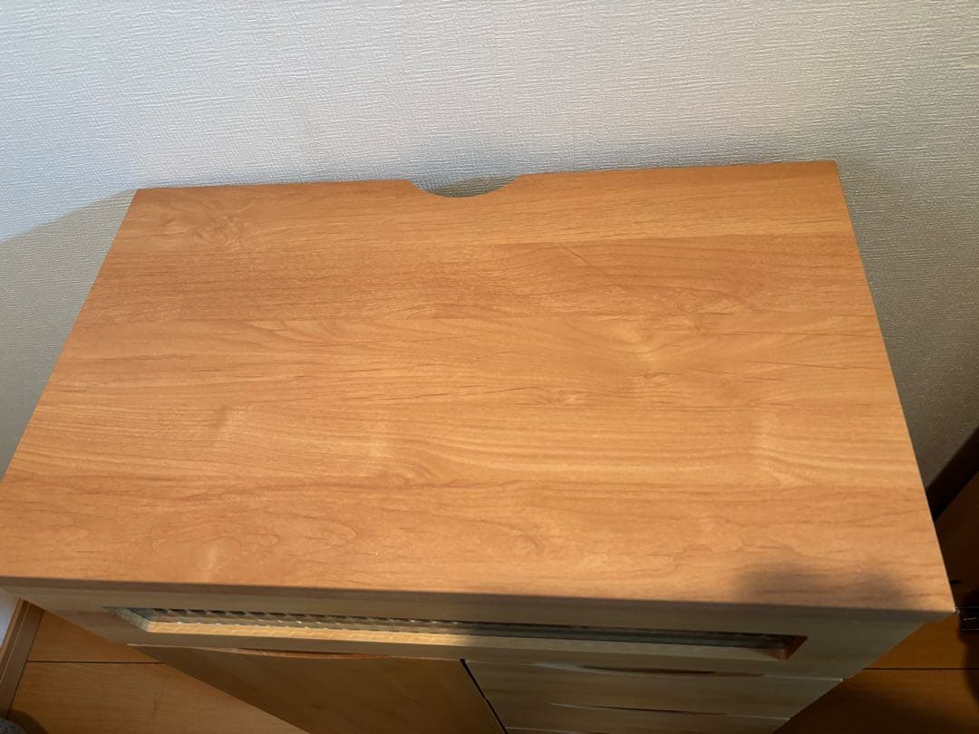 木製チェスト 3段 スライドドア ガラス窓付き