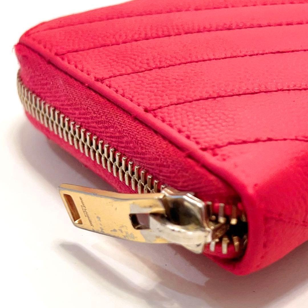 サンローラン 長財布 カサンドラ ラウンドファスナー キャビアスキン ピンク