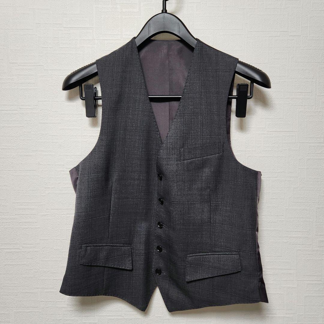 オリヒカ　メンズ　スーツ　スリーピース　グレー　チェック　ストレッチ　標準体型