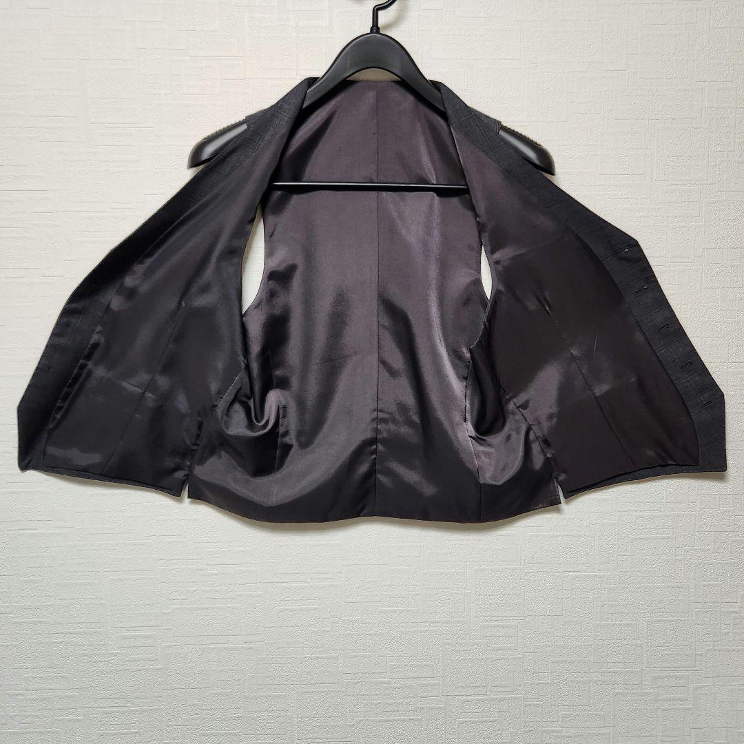 オリヒカ　メンズ　スーツ　スリーピース　グレー　チェック　ストレッチ　標準体型