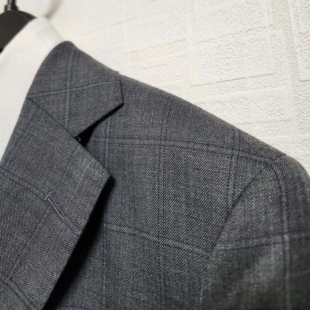 オリヒカ　メンズ　スーツ　スリーピース　グレー　チェック　ストレッチ　標準体型